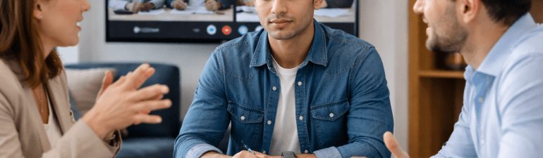 Profissional em silêncio durante reunião internacional de negócios